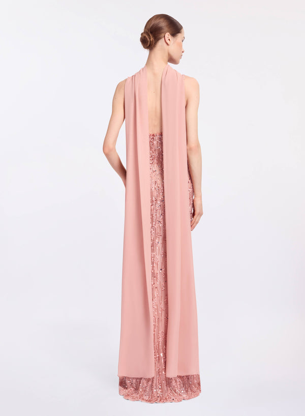 Elie Saab Bead Embroidered Long Dress Shadow Rose