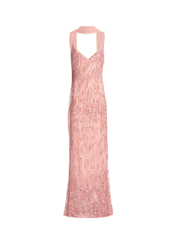 Elie Saab Bead Embroidered Long Dress Shadow Rose