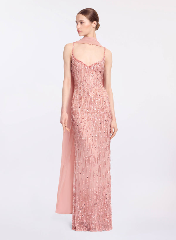 elie saab Bead embroidered long dress Shadow Rose