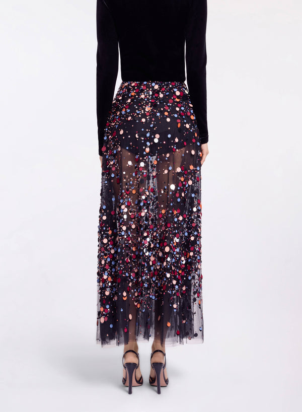 Elie Saab Bead Embroidered Multicolor Skirt Black