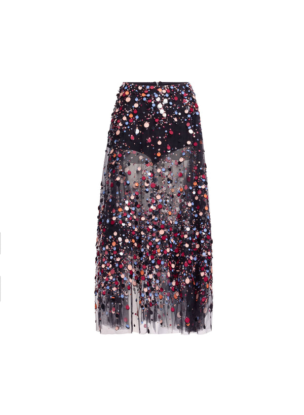 Elie Saab Bead Embroidered Multicolor Skirt Black