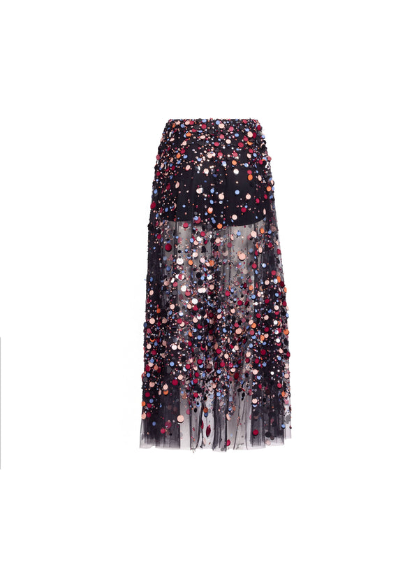 Elie Saab Bead Embroidered Multicolor Skirt Black