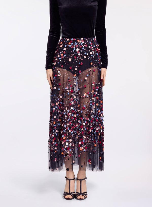 elie saab Bead embroidered multicolor skirt Black