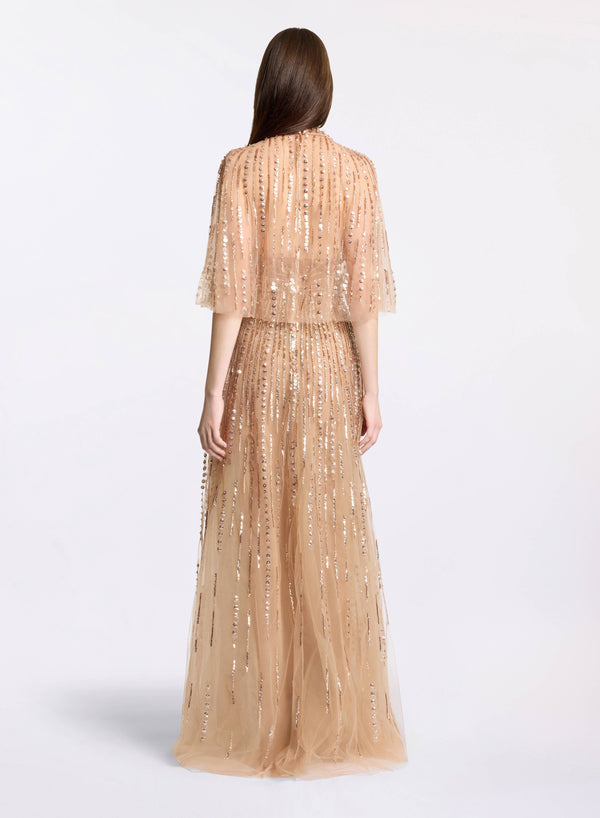 Elie Saab Bead Embroidered Short Cape Cappuccino