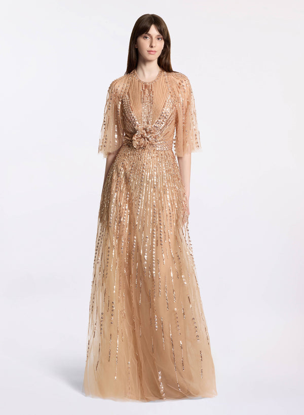 elie saab Bead embroidered short cape Cappuccino