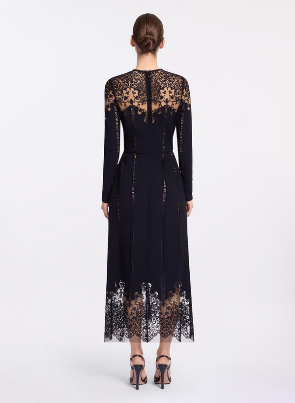 Elie Saab Cady And Lace Midi Dress Black