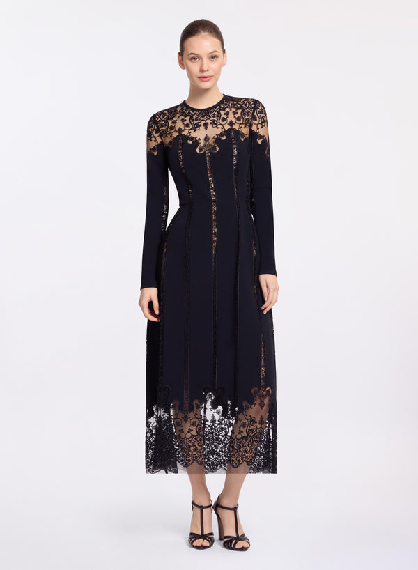 elie saab Cady and lace midi dress Black