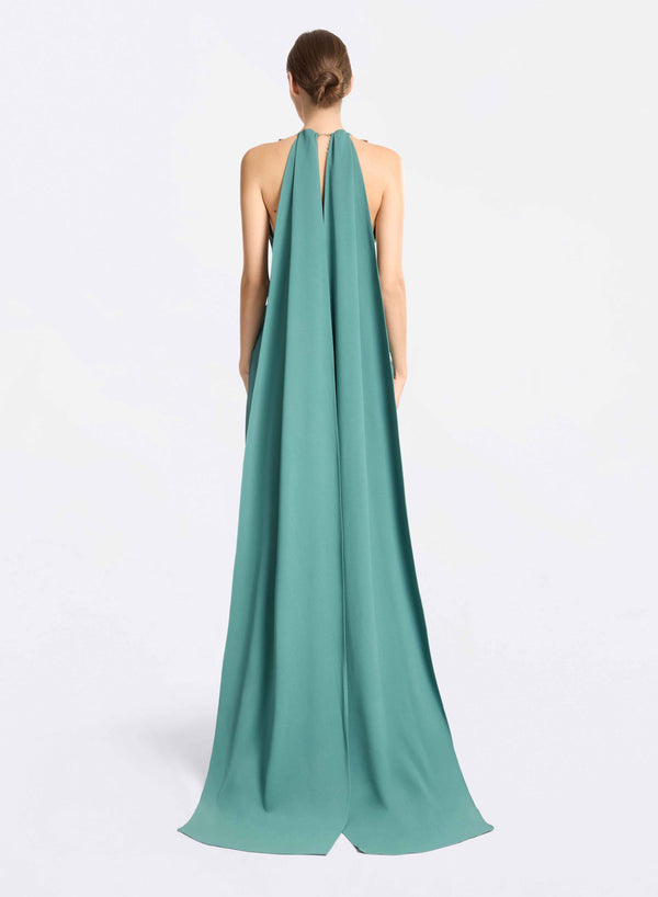 Elie Saab Cady Jumpsuit With Necklace Blue Spruce