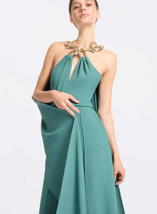 Elie Saab Cady Jumpsuit With Necklace Blue Spruce
