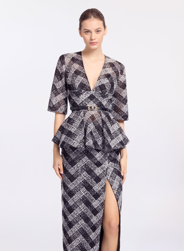 elie saab Chevron peplum blouse Black and White