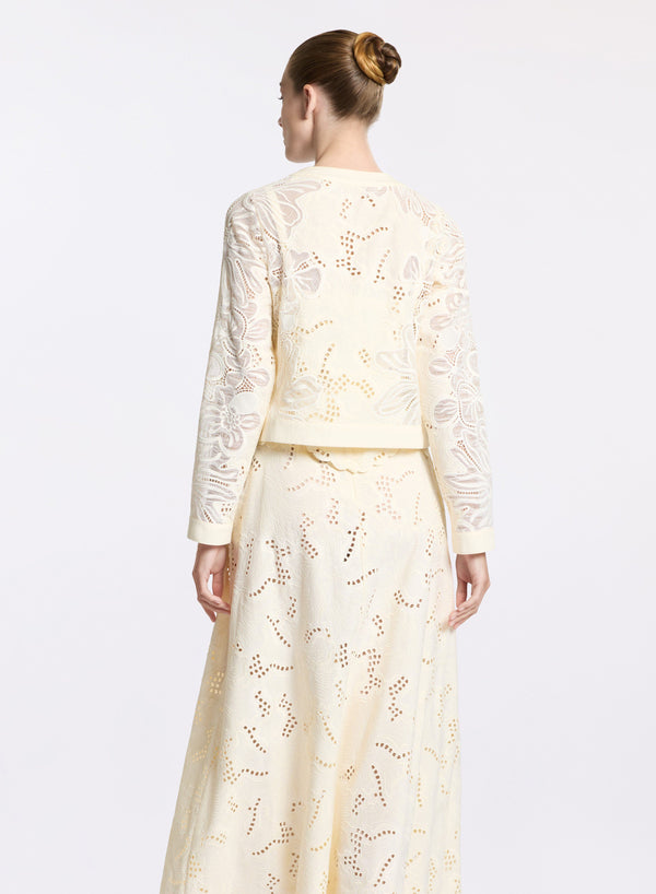 Elie Saab Cotton Embroidered Jacket Off White