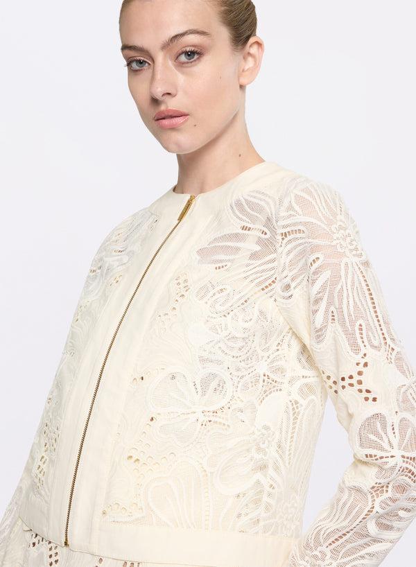 Elie Saab Cotton Embroidered Jacket Off White