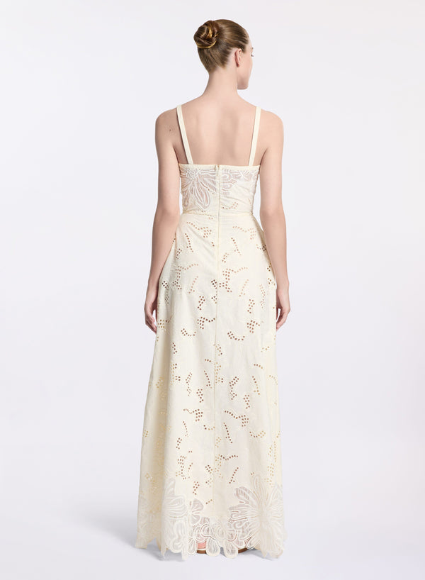 Elie Saab Cotton Embroidered Long Dress Off White