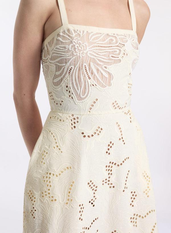 Elie Saab Cotton Embroidered Long Dress Off White