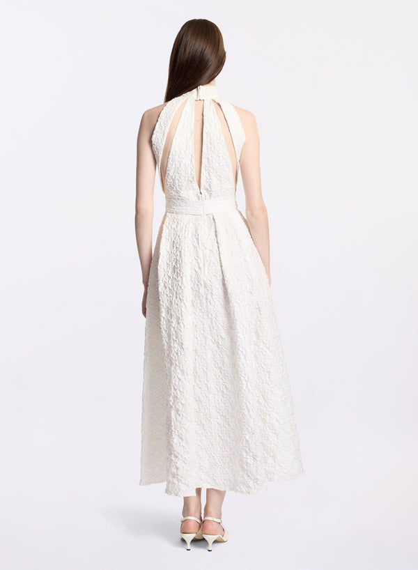 Elie Saab Cotton Embroidered Midi Dress Off White