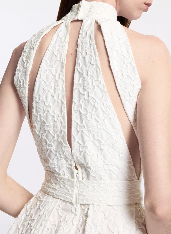 Elie Saab Cotton Embroidered Midi Dress Off White