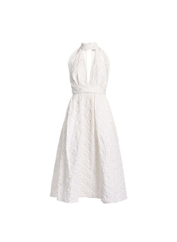 Elie Saab Cotton Embroidered Midi Dress Off White
