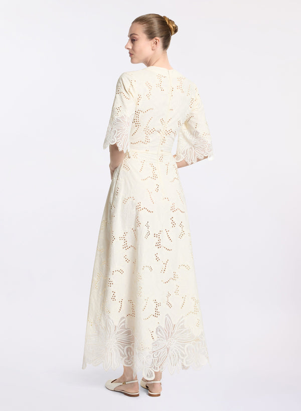 Elie Saab Cotton Embroidered Midi Dress Off White