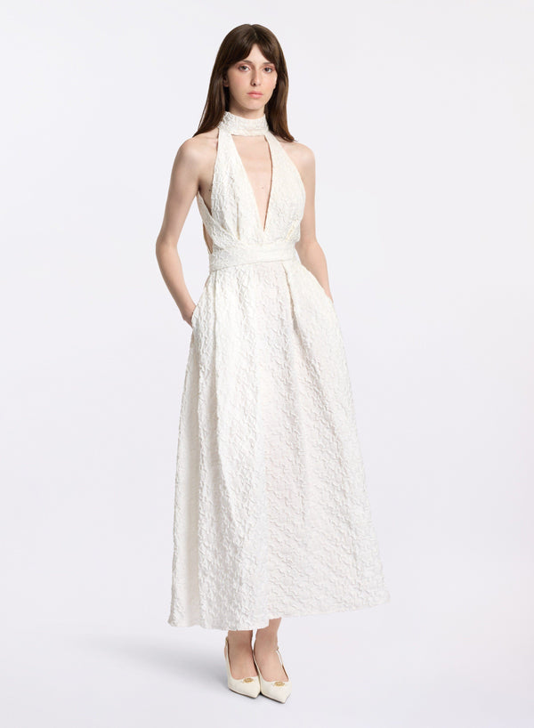 elie saab Cotton embroidered midi dress Off White