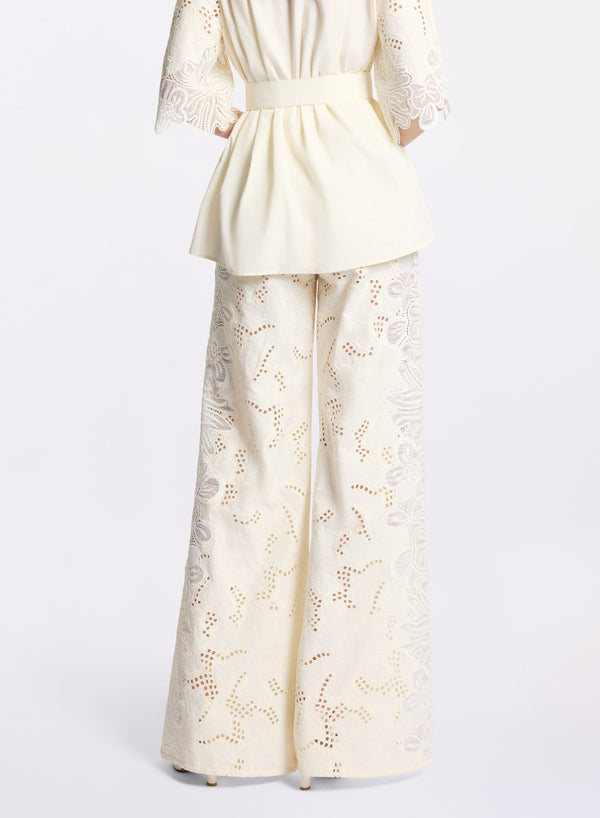 Elie Saab Cotton Embroidered Pants Off White