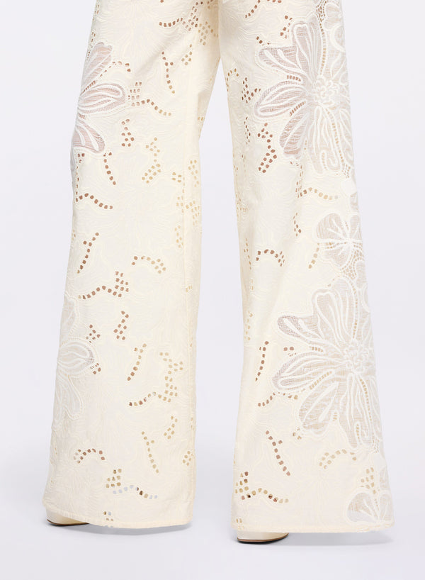 Elie Saab Cotton Embroidered Pants Off White
