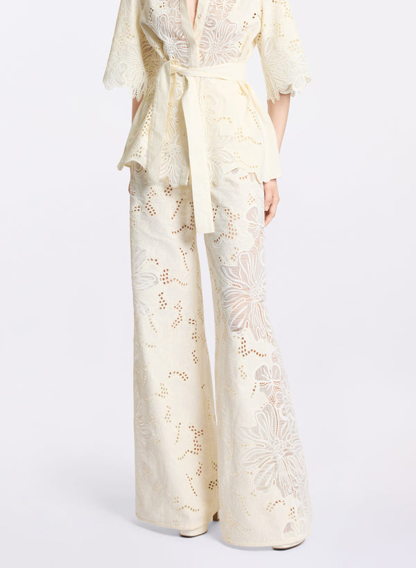 Elie Saab Cotton Embroidered Pants Off White