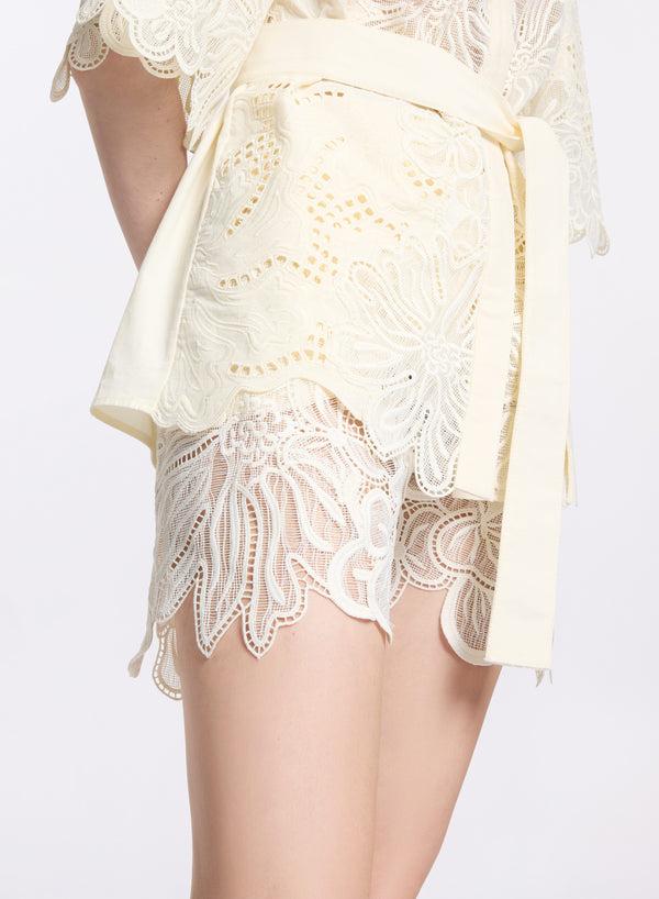 Elie Saab Cotton Embroidered Shorts Off White
