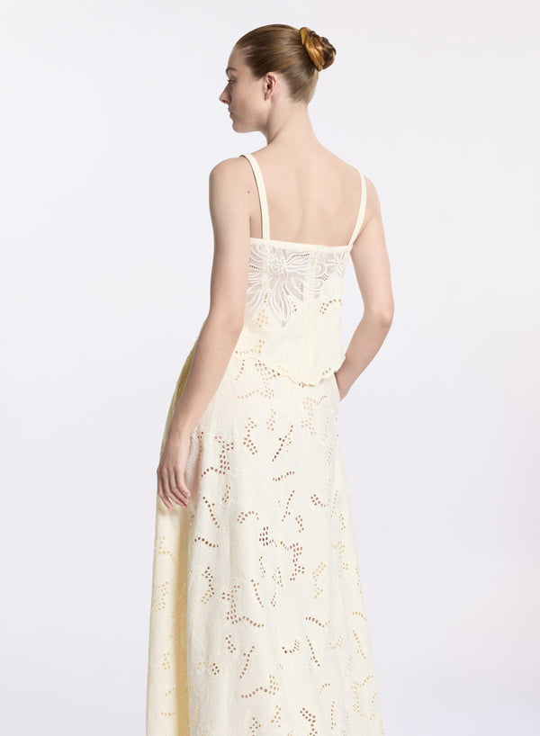 Elie Saab Cotton Embroidered Top Off White