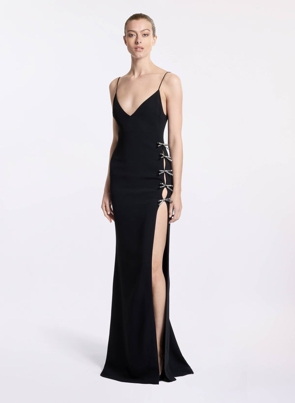 elie saab Crystal bow embellished dress Black