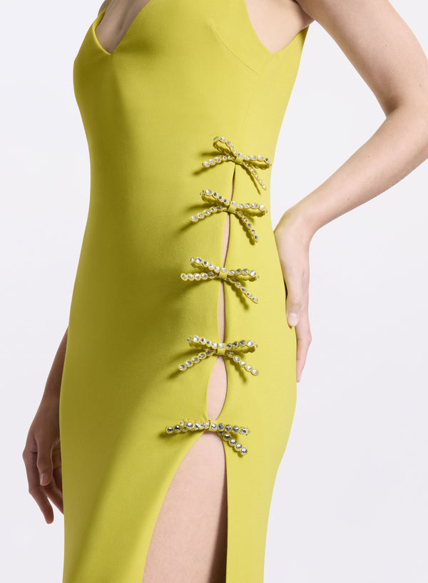 Elie Saab Crystal Bow Embellished Dress Mela Verde