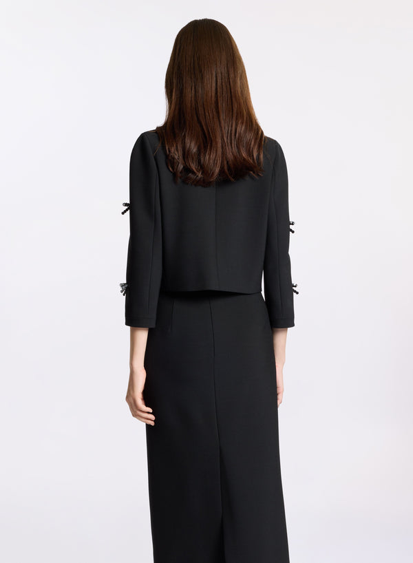 Elie Saab Crystal Bow Embellished Jacket Black