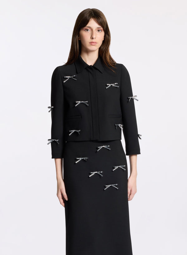 Elie Saab Crystal Bow Embellished Jacket Black