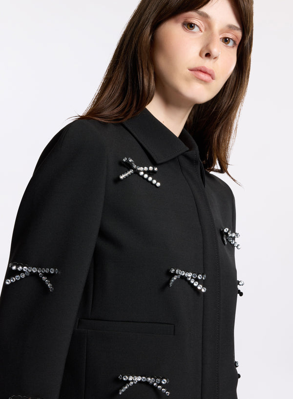 Elie Saab Crystal Bow Embellished Jacket Black