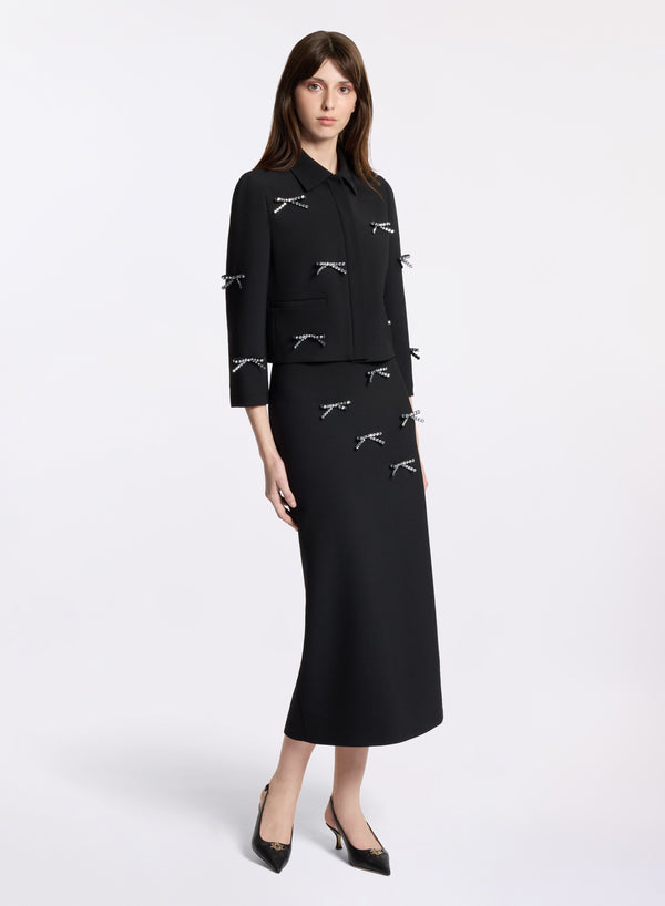 elie saab Crystal bow embellished jacket Black