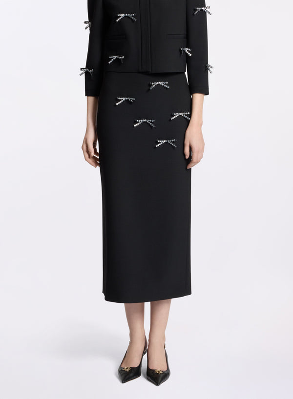 elie saab Crystal bow embellished skirt Black