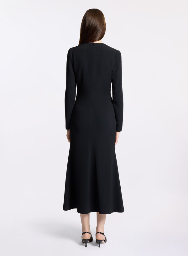 Elie Saab Crystal Bow Midi Dress Black