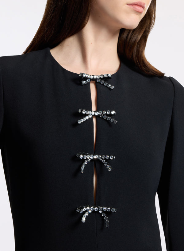 Elie Saab Crystal Bow Midi Dress Black