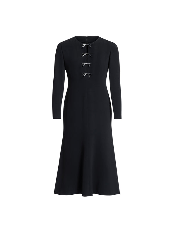 Elie Saab Crystal Bow Midi Dress Black