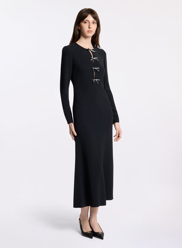 elie saab Crystal bow midi dress Black