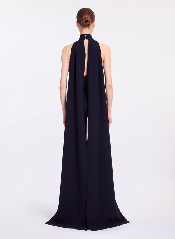 Elie Saab Crystal Embellished Cady Jumpsuit Black