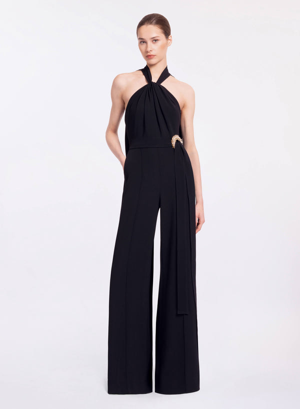 elie saab Crystal embellished cady jumpsuit Black