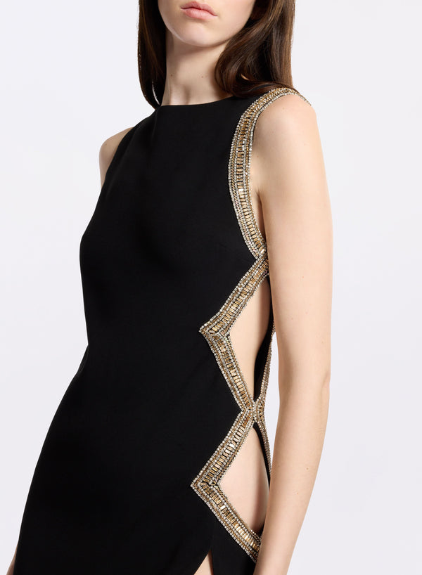 Elie Saab Crystal Embellished Cut-out Dress Black