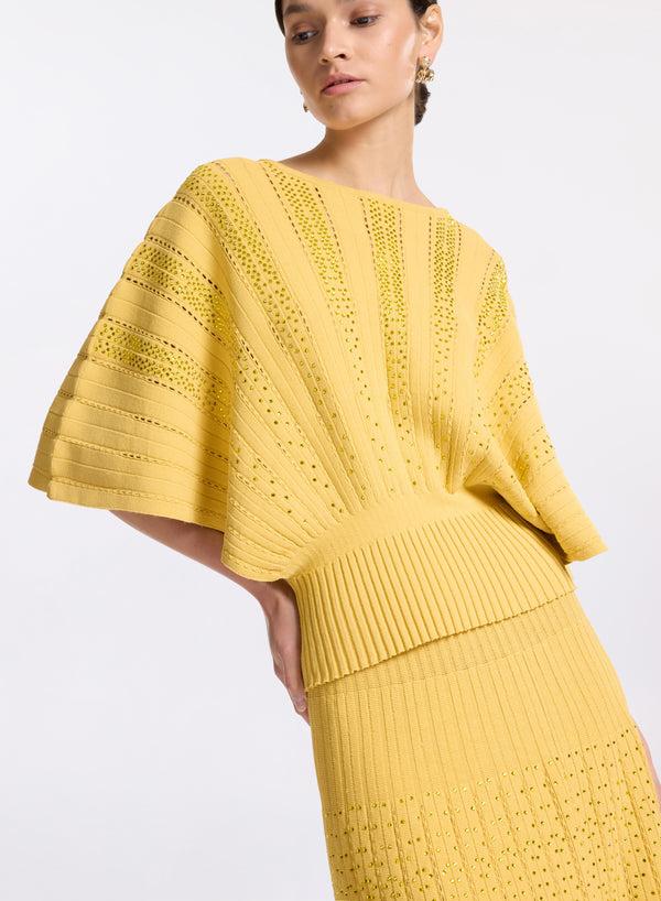 Elie Saab Crystal Embellished Knit Top Sand Gold