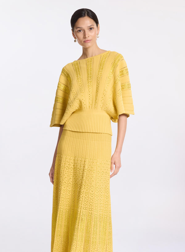 Elie Saab Crystal Embellished Knit Top Sand Gold