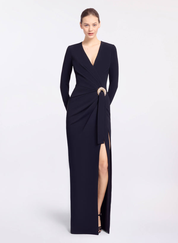 elie saab Crytal embellished long dress Black