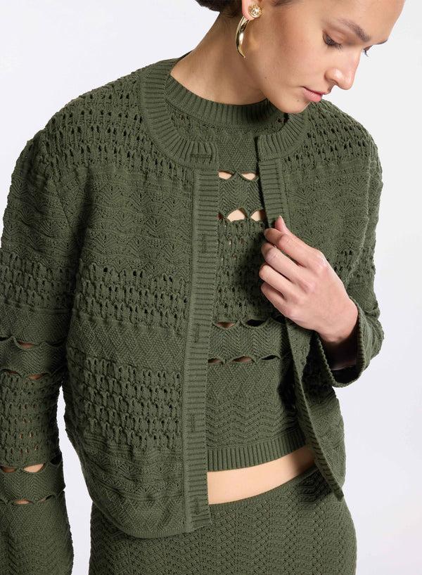 Elie Saab Cut-out Knit Cardigan Palm Shade