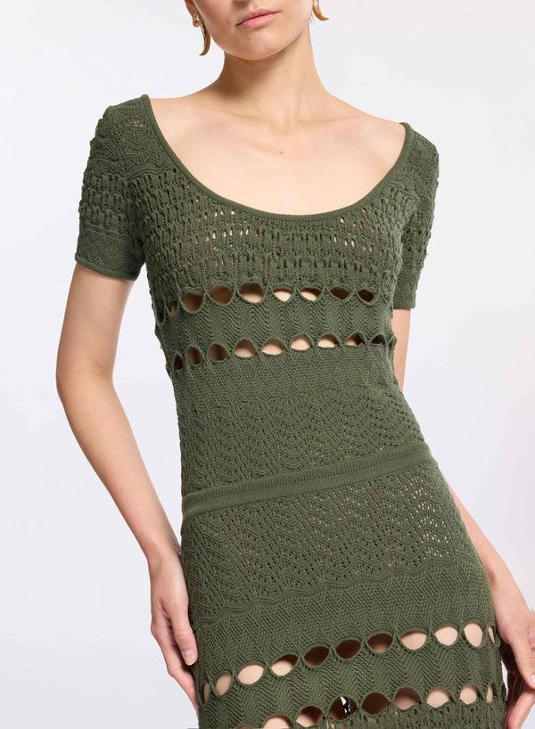 Elie Saab Cut-out Knit Midi Dress Palm Shade
