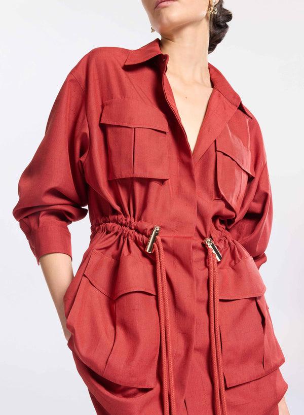 Elie Saab Drawstring Silk Shirt Fireball Lily