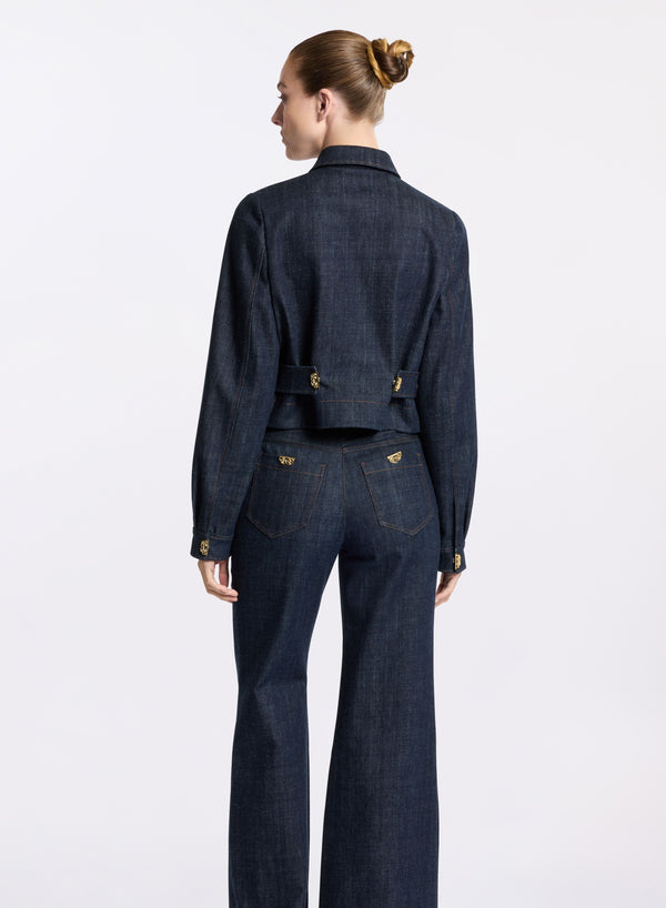 Elie Saab Embellished Denim Jacket Empire Blue