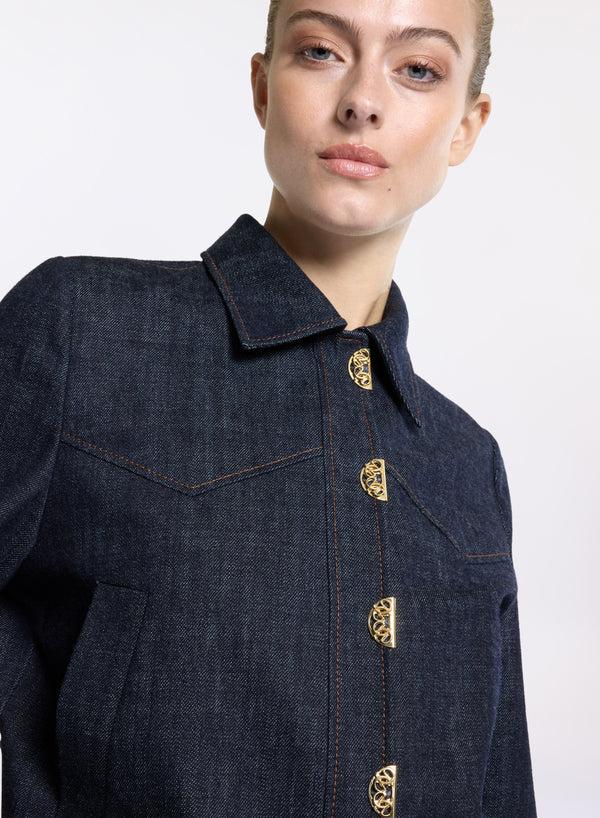 Elie Saab Embellished Denim Jacket Empire Blue
